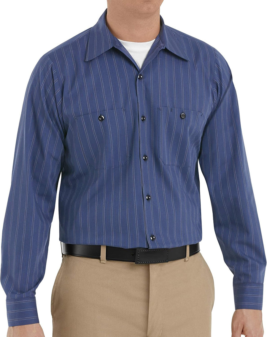 Red Kap Men's RK Long Sleeve Industrial Striped Work Shirt - Blue With Brown\/White Stripe