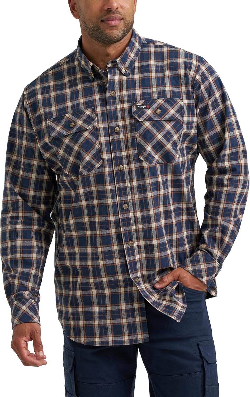 Wrangler Men's Long Sleeve Foreman Work Shirt - Blue Plaid