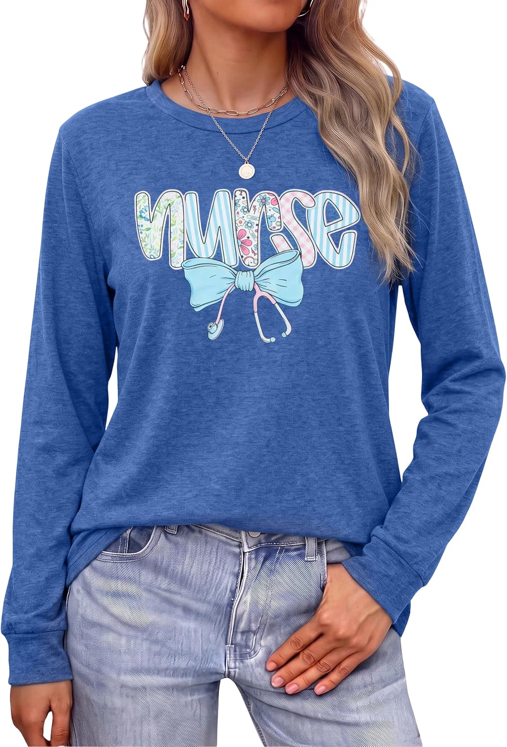 SFHFY Nurse Shirts Women: Nurse Life T-Shirt Casual Heartbeat Graphic Tee - A-blue