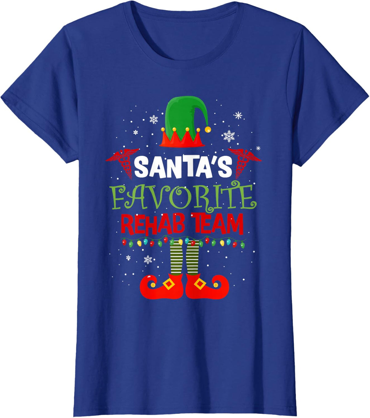 Santa's Favorite Rehab Team Elf Physical Therapy Christmas T-Shirt Tee for Therapists - Royal Blue