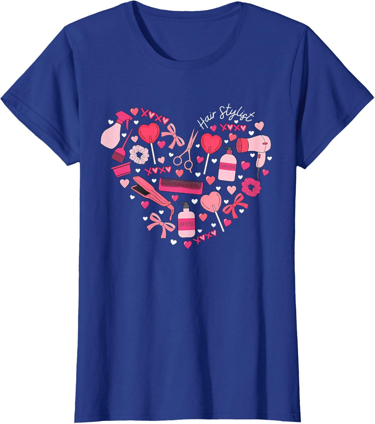 Cute Heart Hair Stylist Valentine Day Cosmetologist Barber T-Shirt - Royal Blue