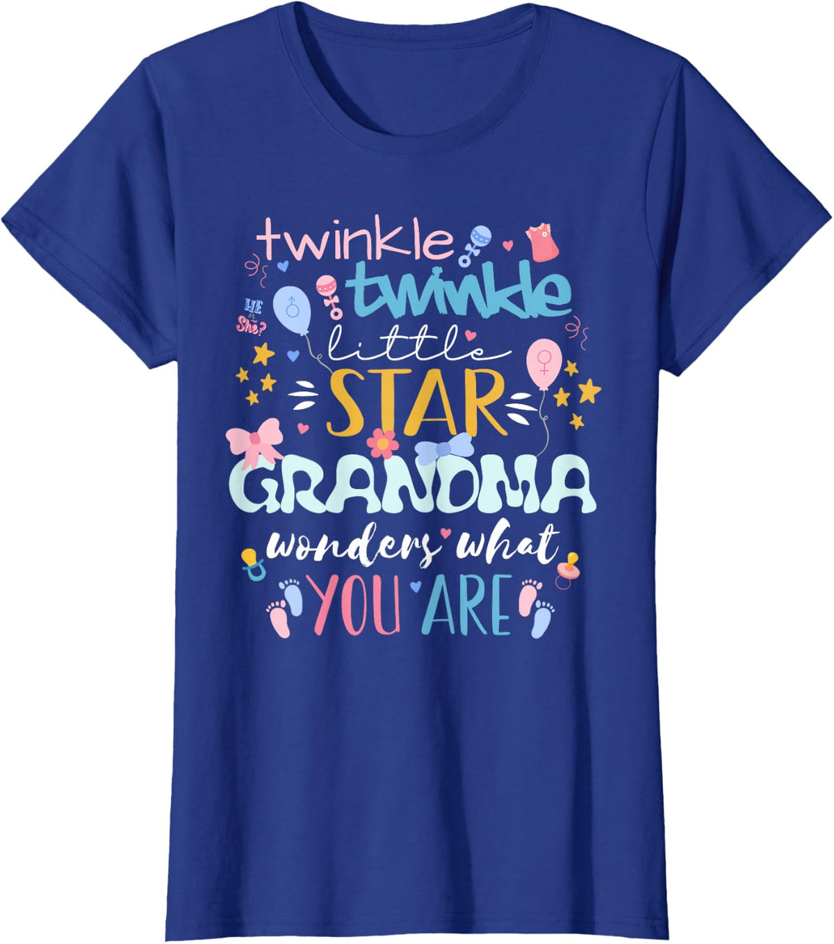 Twinkle Twinkle Little Star Gender Reveal For Grandmas T-Shirt - Royal Blue