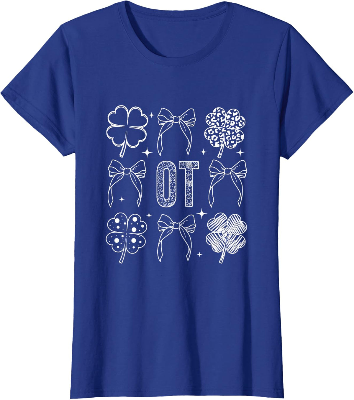 St Patrick OT Occupational Therapy Lucky Clover coquette bow T-Shirt - Royal Blue