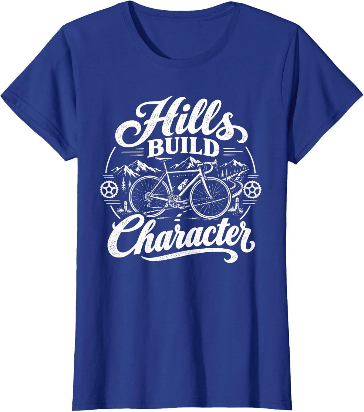 Bike & Biking, Hills Build Character T-Shirt - Royal Blue