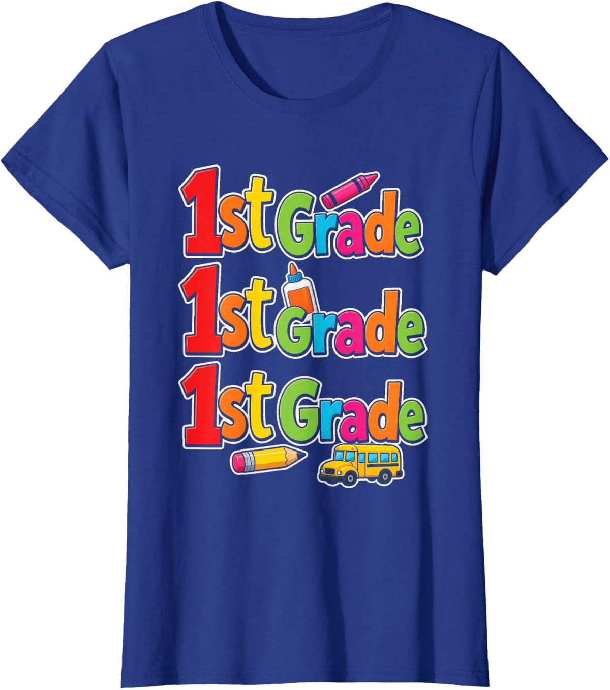 1st Grade First Grader Elementary School Bus Gift T-Shirt - Royal Blue