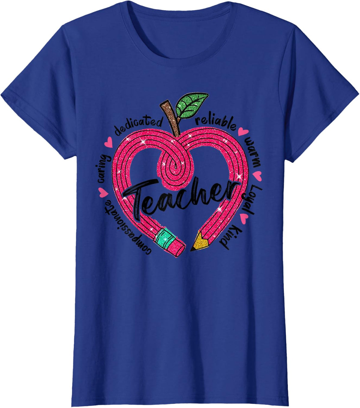 Teacher Heart Pencil Valentine Day T-Shirt - Royal Blue