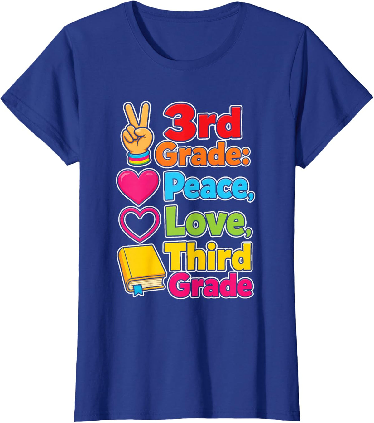 3rd Grade Peace and Love Third Grader First Day Kids T-Shirt - Royal Blue
