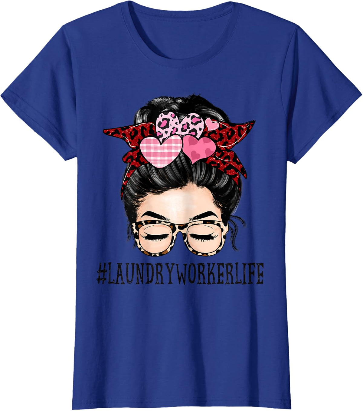 Laundry Worker Valentines Day Women Messy Bun Appreciation T-Shirt - Royal Blue