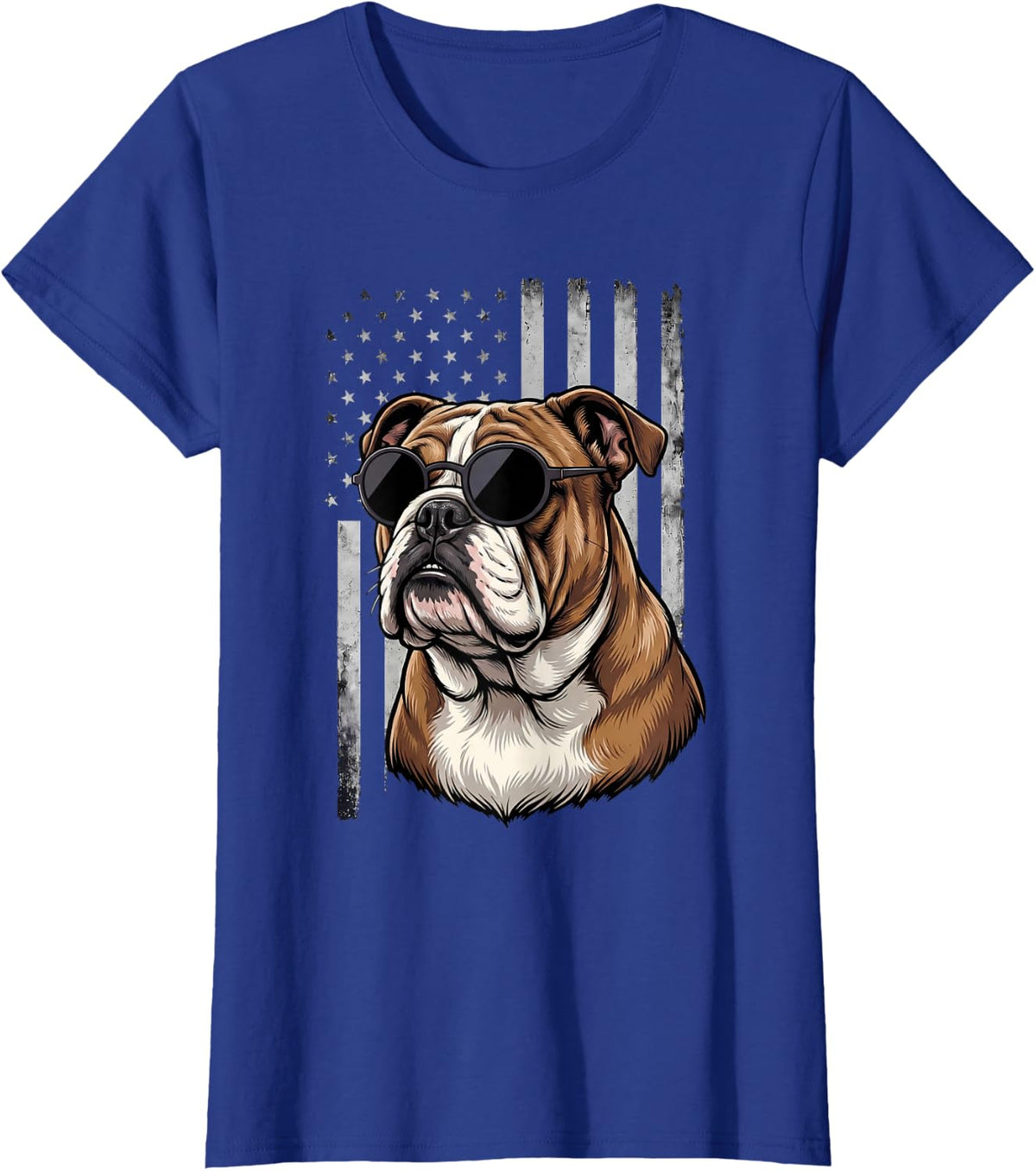 English Bulldog Dog Patriotic American Flag 4th of July USA T-Shirt - Royal Blue