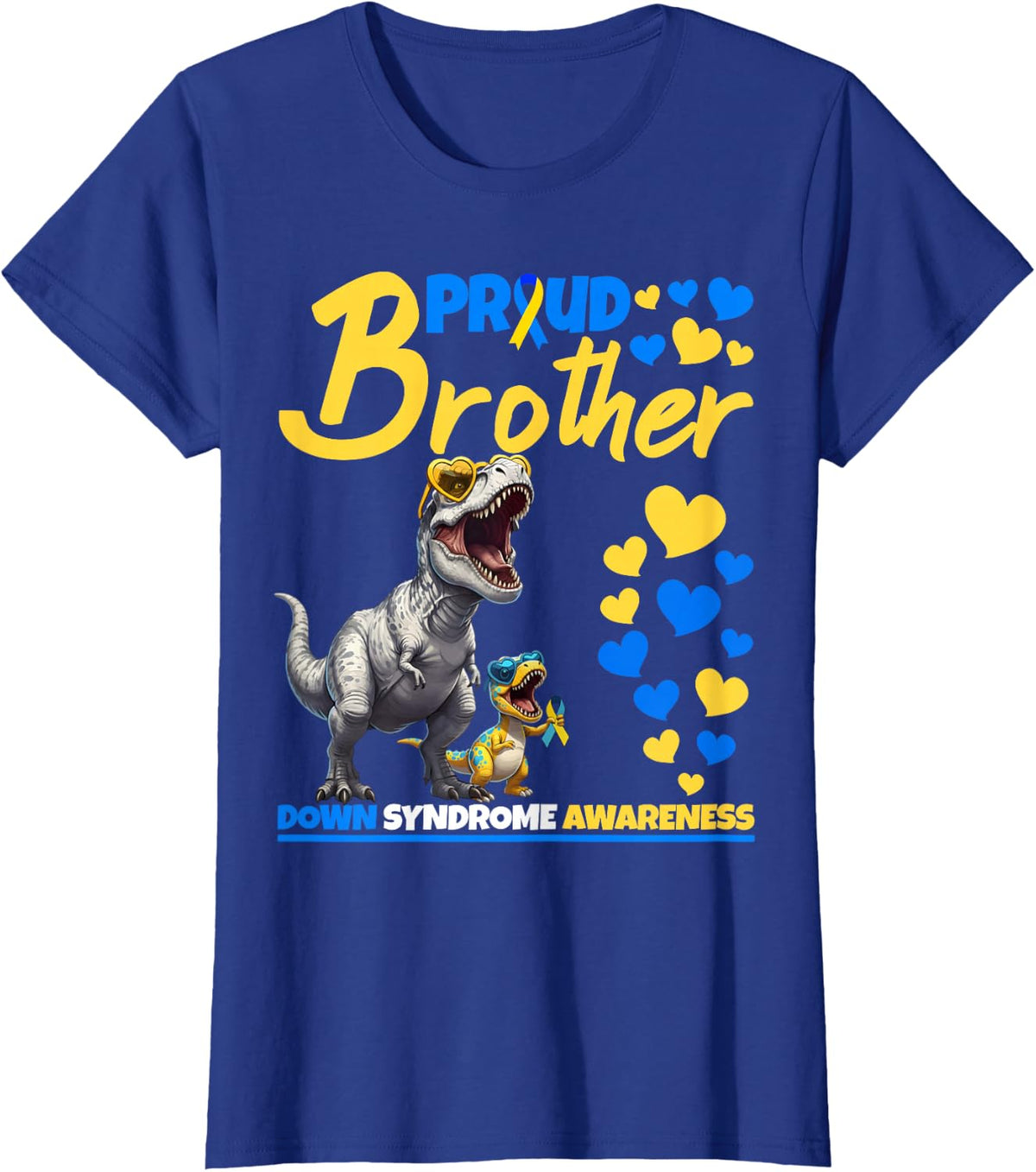 Proud Brother World Down Syndrome Awareness Dinosaur T21 T-Shirt - Royal Blue