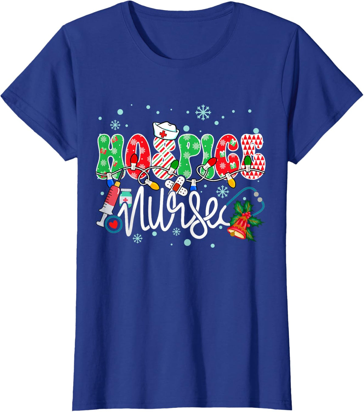 Hospice Nurse Funny Xmas Light Stethoscope Christmas Nurse T-Shirt - Royal Blue