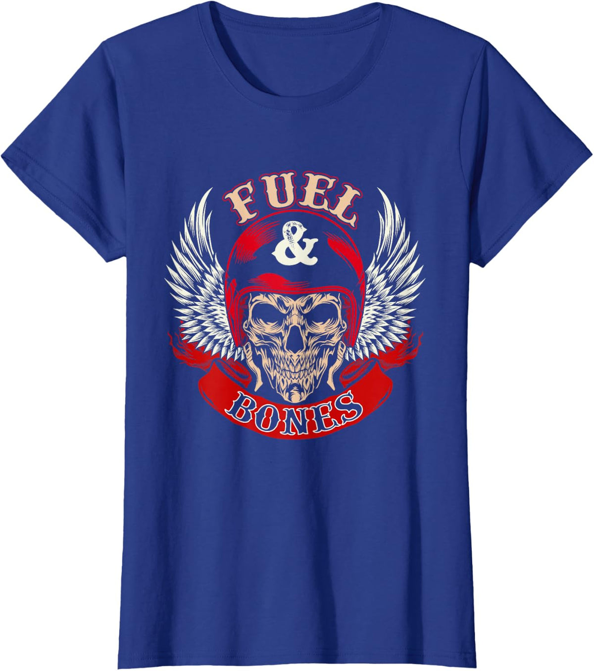 Fuel & Bones - Skull Biker Motorcycle Rider Motorbike Riding T-Shirt - Royal Blue