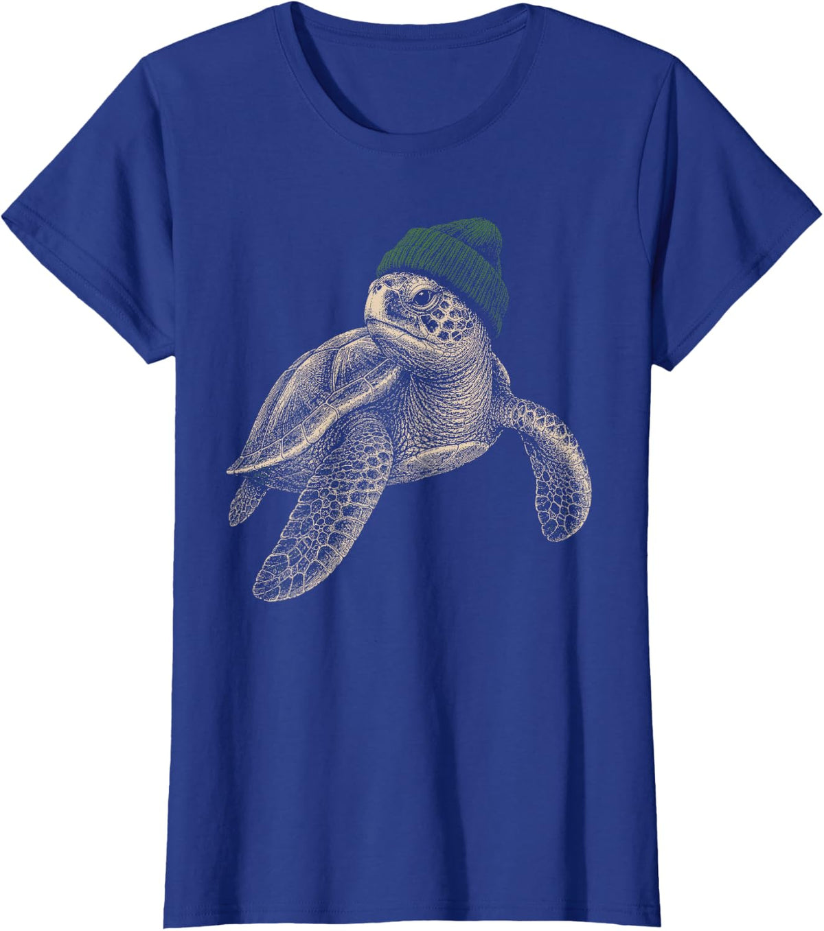 Funny Sea-Turtle Beanie Ocean Wildlife Men Women Vintage T-Shirt - Royal Blue