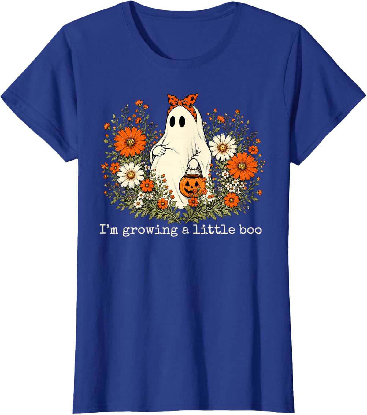 Growing A Little Boo Ghost Pregnancy Maternity Halloween T-Shirt - Royal Blue