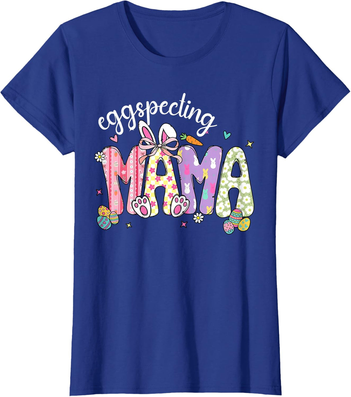 Easter Eggspecting Mama Pregnancy Announcement Coquette Bow T-Shirt - Royal Blue