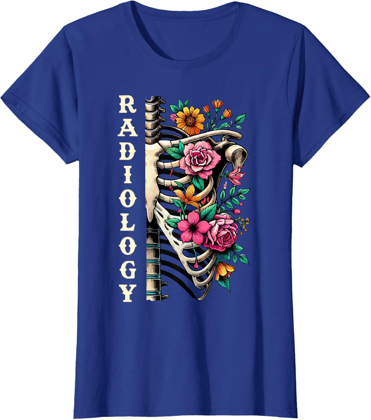 Radiology Skeleton Floral Radiologic Technologist Tech Tee T-Shirt - Royal Blue