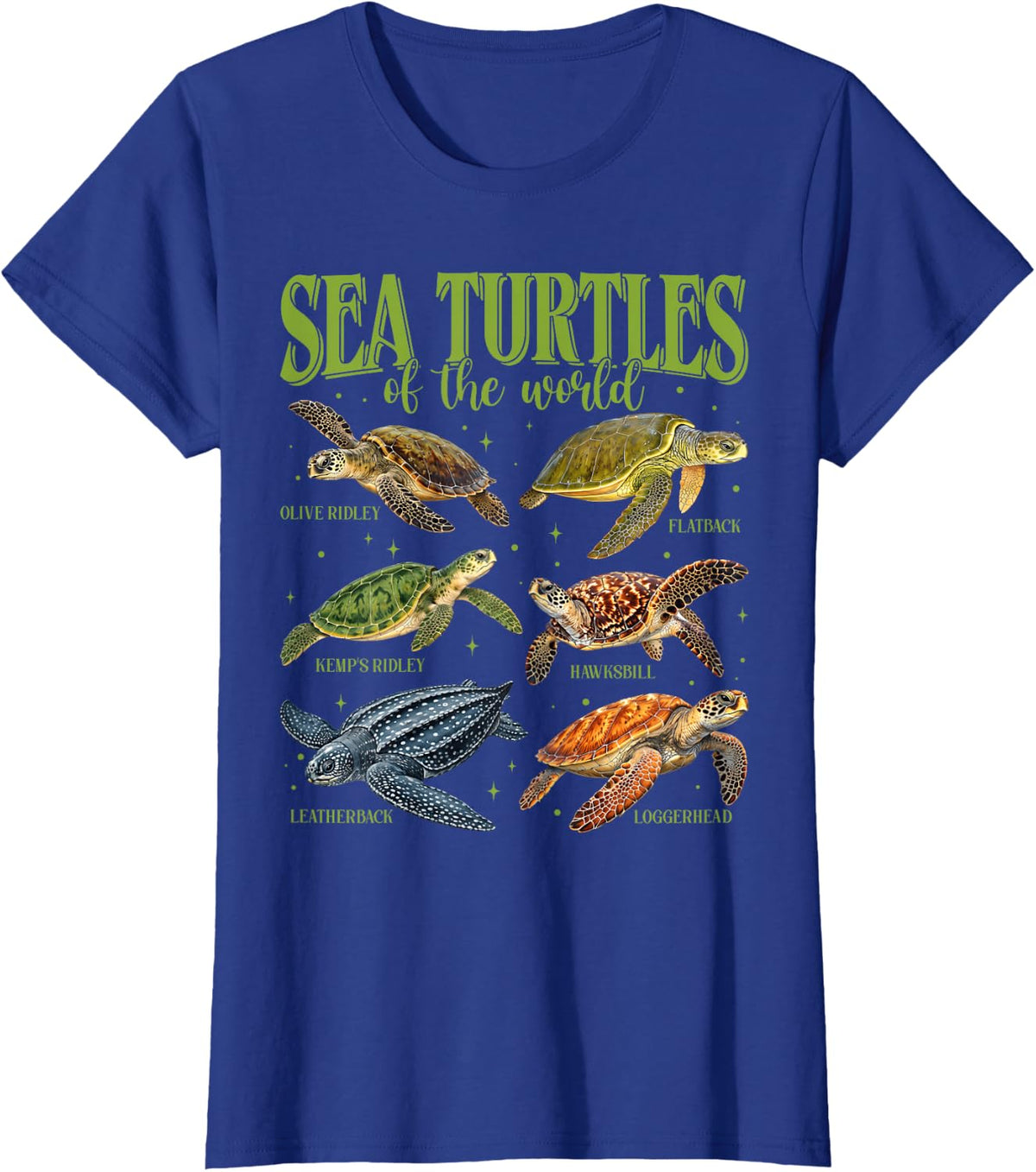 Vinatge Sea Turtles of The World Ocean Marine Biology T-Shirt - Royal Blue