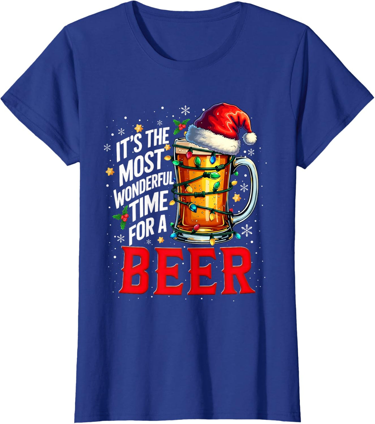 Santa It's the Most Wonderful Time for a Beer Christmas T-Shirt - Royal Blue
