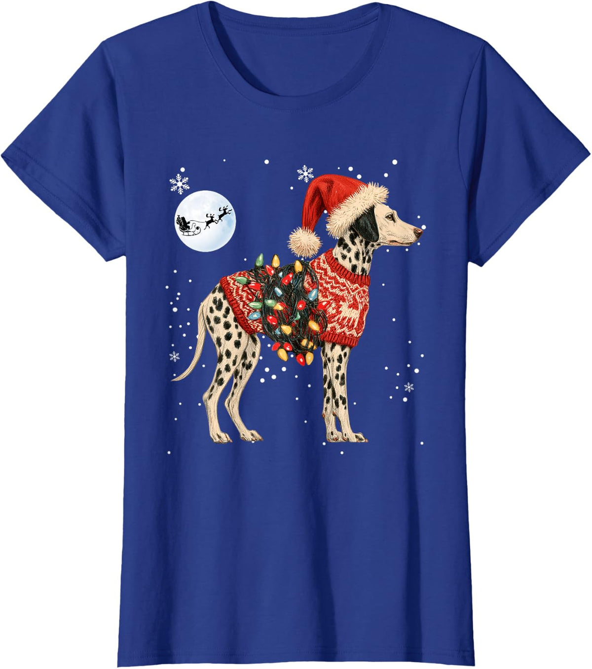 Dalmatian Santa Christmas Lights Funny Xmas Men Women T-Shirt - Royal Blue