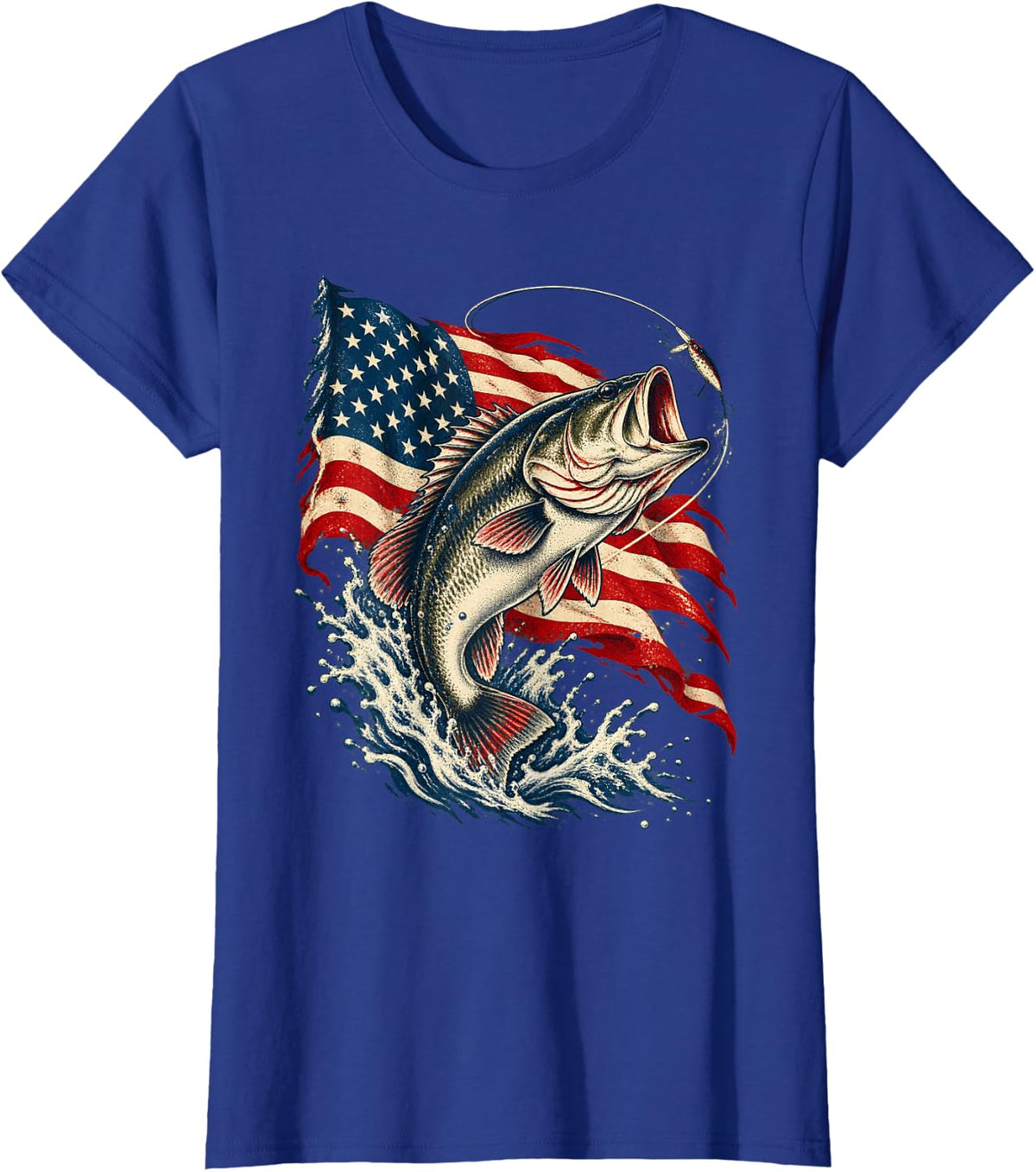 Bass Fishing American Flag Patriotic Largemouth Fisherman T-Shirt - Royal Blue