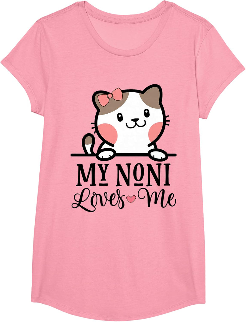 My Noni Loves Me Grandchild Kitty T-Shirt - Girls Pink