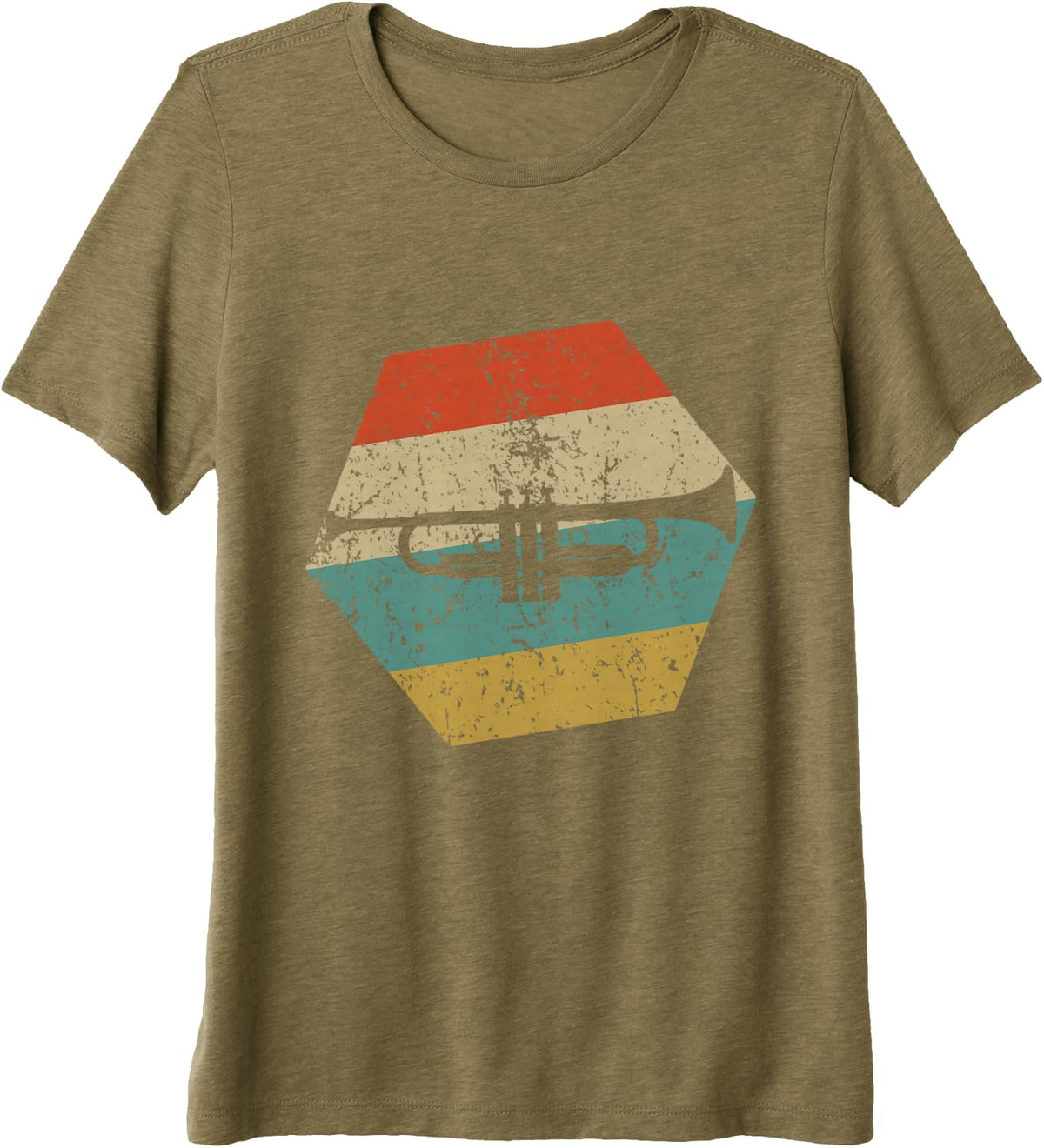 Trumpet Retro Distressed Hexagon Trumpeter Premium Tri-Blend T-Shirt - Olive Green