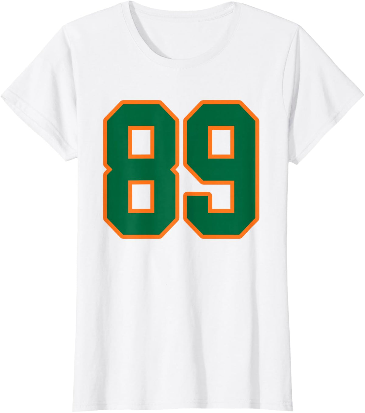 Green and Orange Number 89 Jersey Player Uniform #89 T-Shirt - White