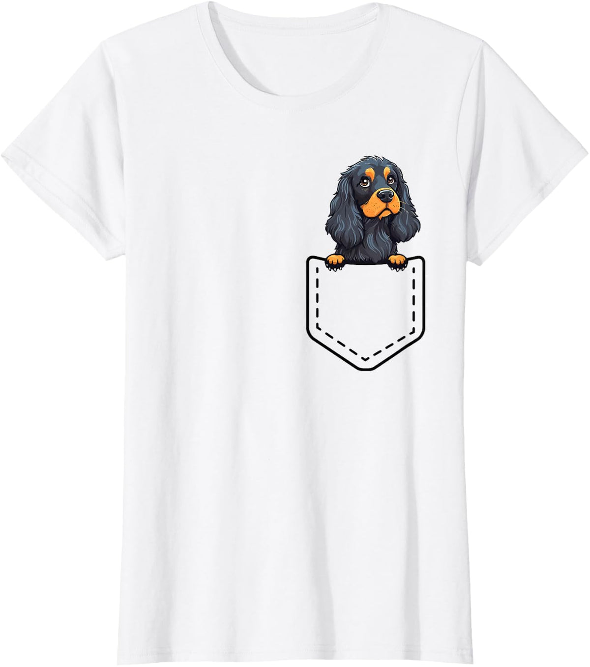 Peeking Black And Tan Cocker Spaniel Inside Pocket Dog Owner T-Shirt - White