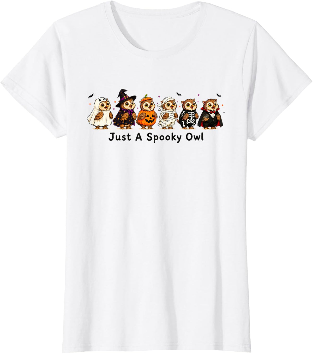 Just Spooky Owl Lover Halloween Vampire Skeleton Mummy T-Shirt - White