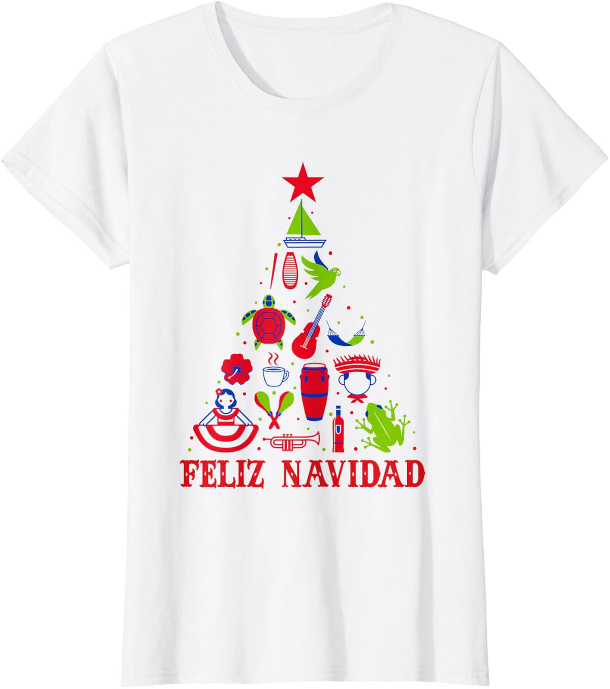 Feliz Navidad Spanish Puerto Rico Boricua Christmas Tree T-Shirt - White