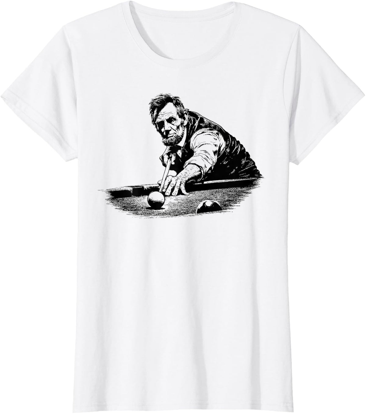 Abraham Abe Lincoln Playing Pool Cue Stick 8 Ball Patriot T-Shirt - White