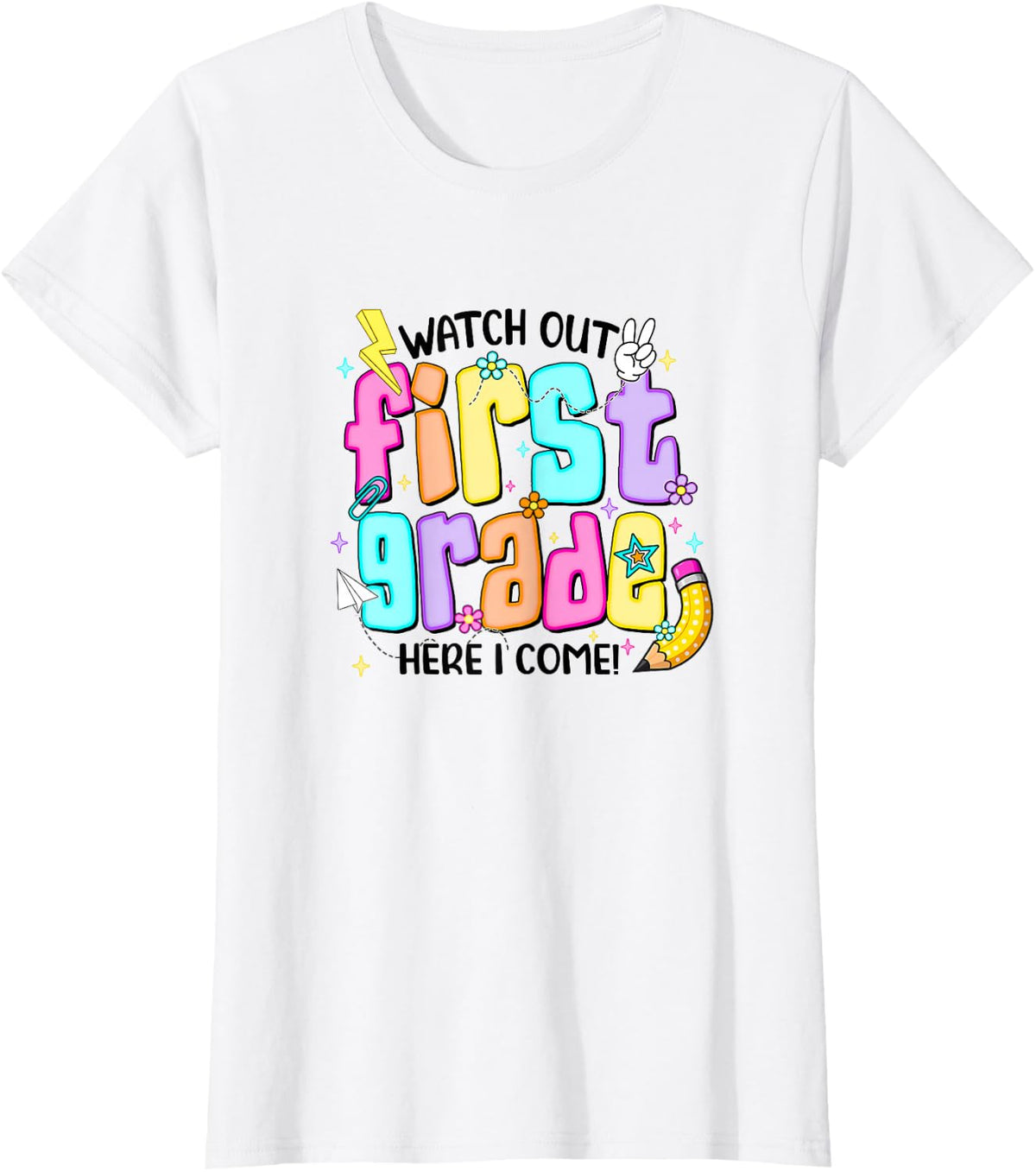 First Day of 1st Grade Shirt for Girls Back to School First Grade Tee T-Shirt - White