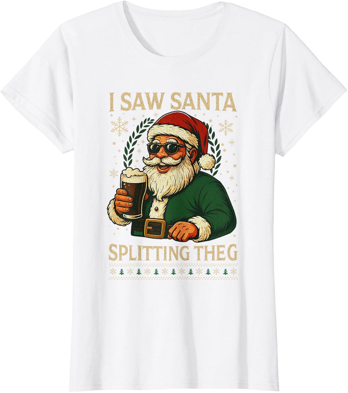 Retro Santa I Saw Santa Split The G Drinking Ugly Christmas T-Shirt - White