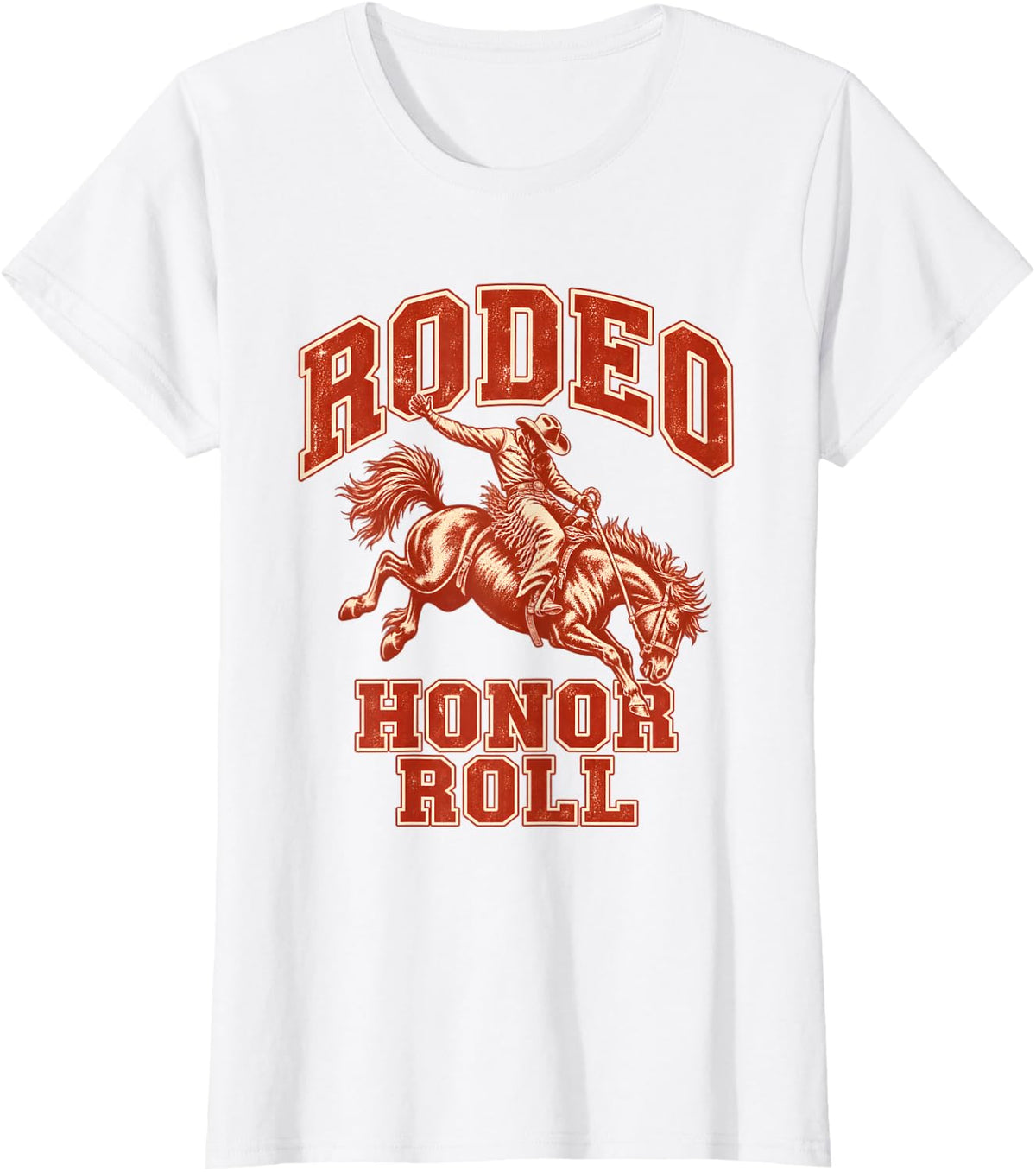 Rodeo Cowboy Bucking Horse College Rodeo Honor Roll T-Shirt - White
