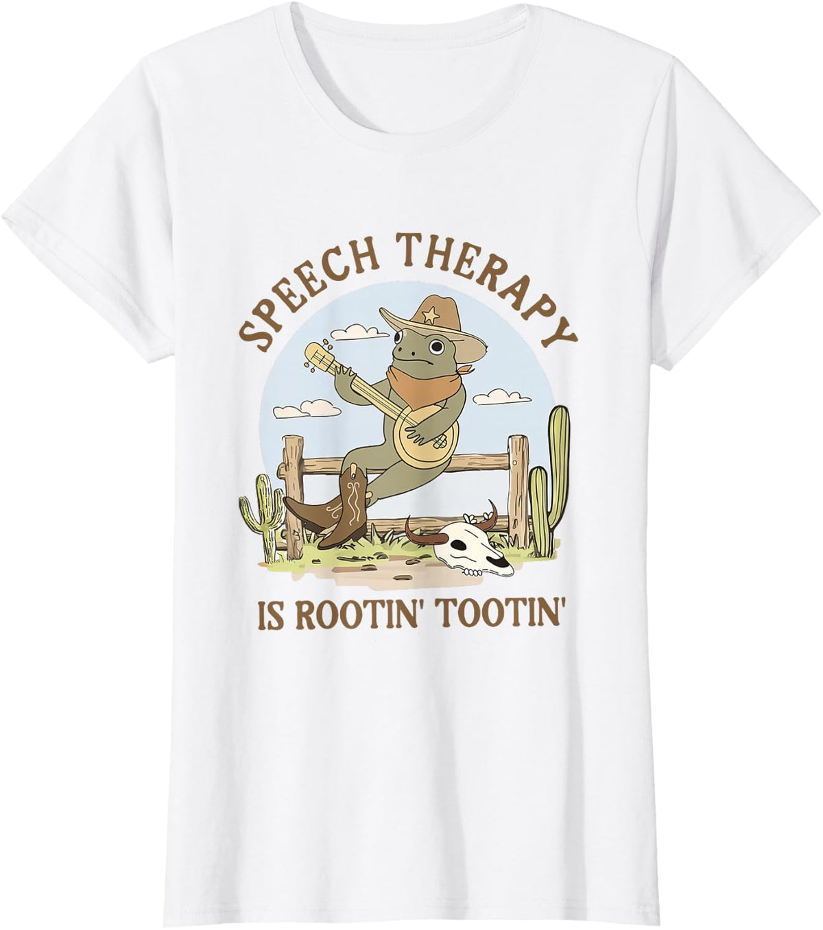 Speech Therapy Is Rootin Tootin Cowboy Frog SLP School T-Shirt - White