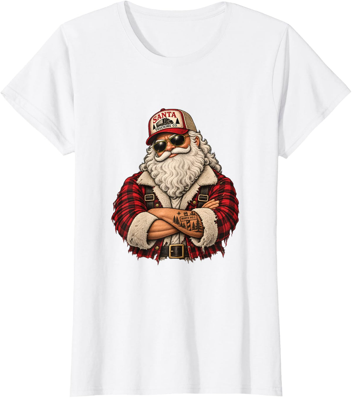 Trucker Santa Funny Christmas Graphic T-Shirt - White