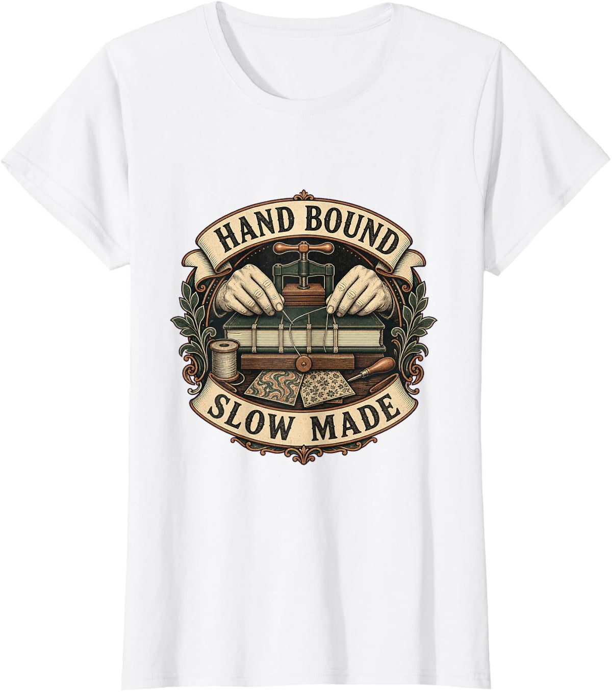 Hand Bound Slow Made Bookbinding Craft T-Shirt - White