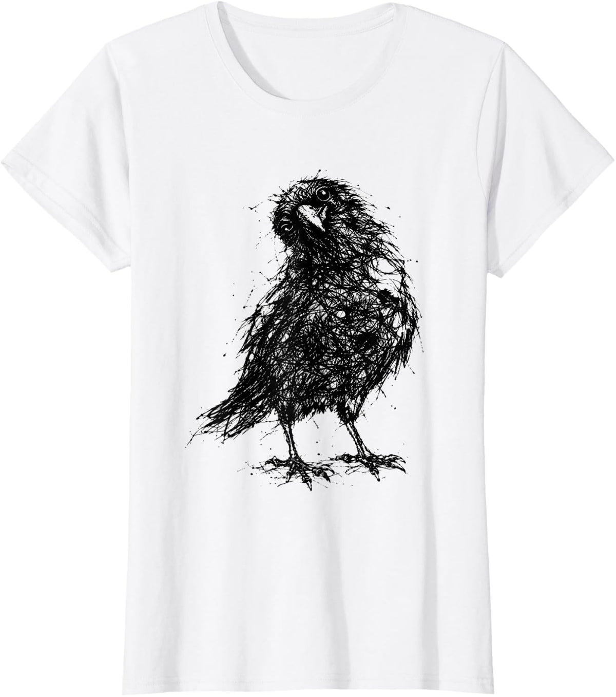 Gothic Raven Crow Sketch Bird Dark Aesthetic Apparel T-Shirt - White