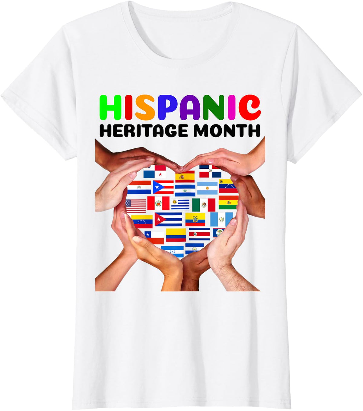 All Countries Heart Hands National Hispanic Heritage Month T-Shirt - White