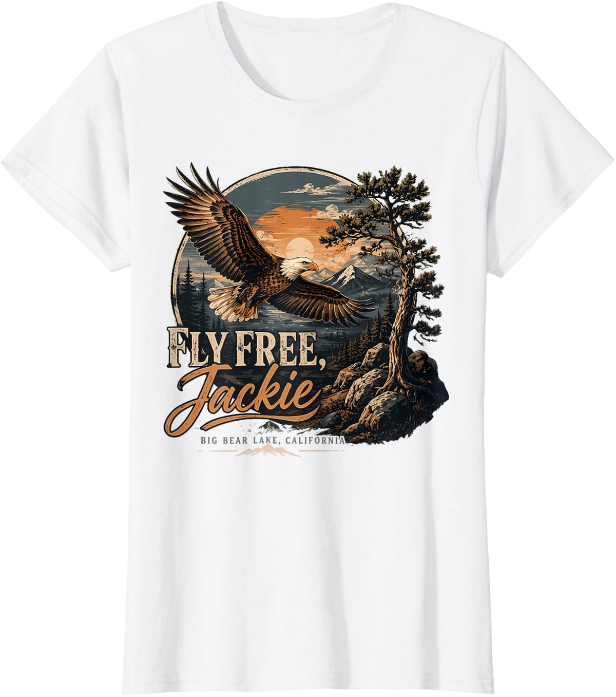 Fly Free Jackie and Shadow Eagle Big Bear Lake T-Shirt - White