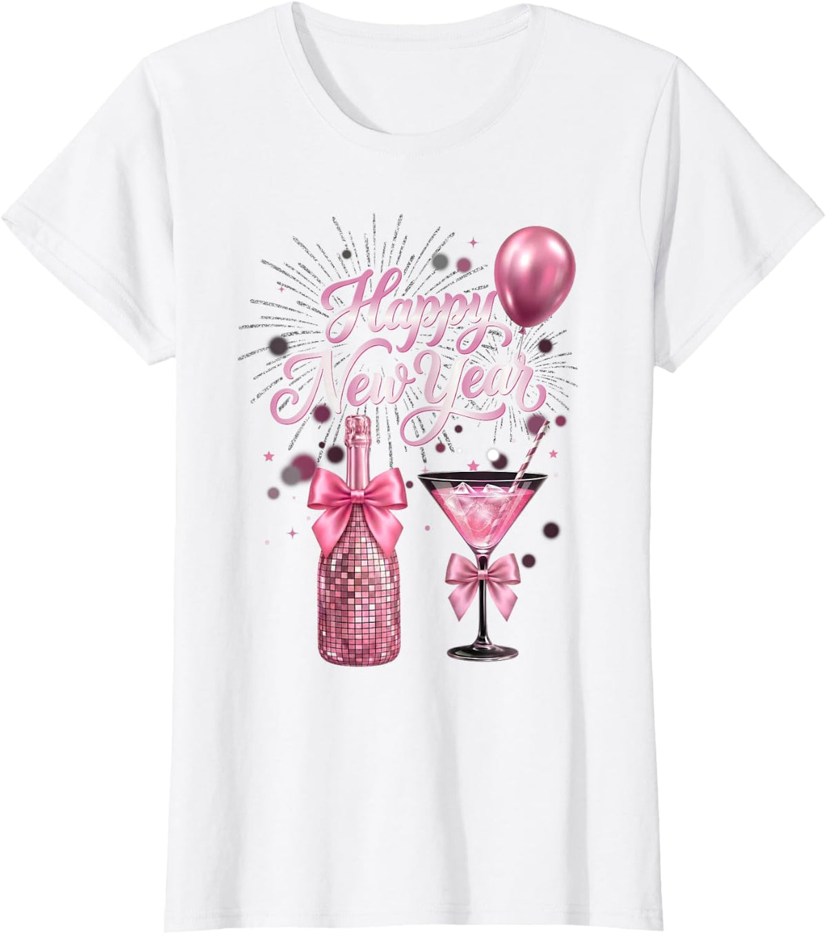 Happy New Year 2027 Pink Disco Party Celebration T-Shirt - White