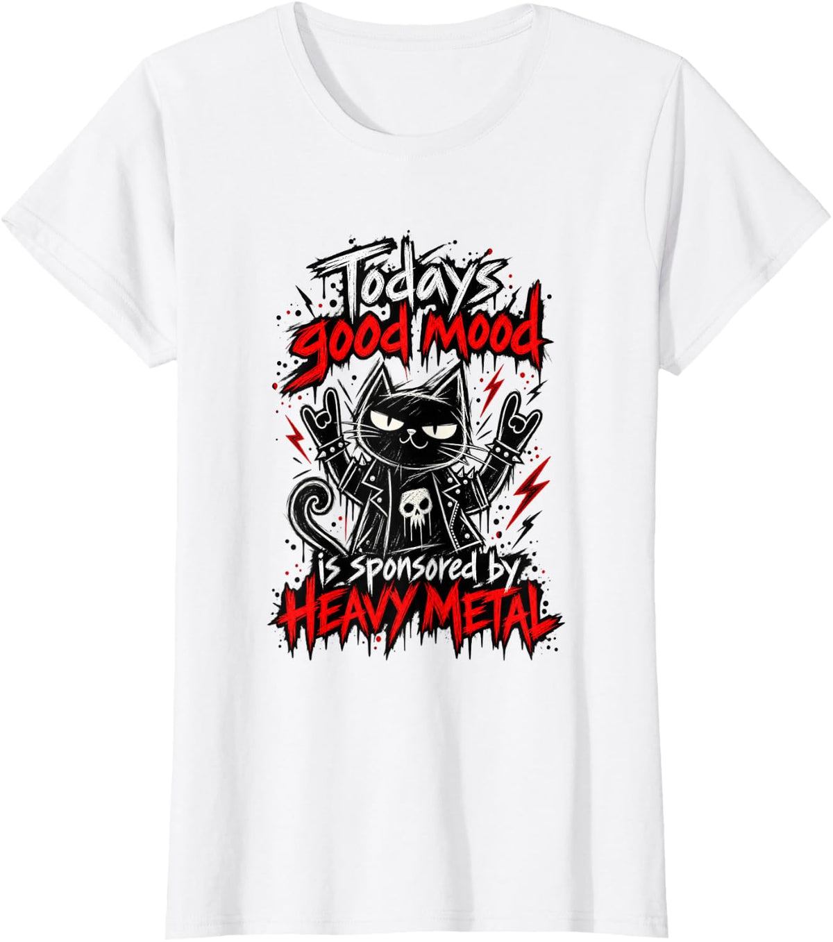 Heavy Metal Cat Todays Good Mood Sponsored By Heavy Metal T-Shirt - White