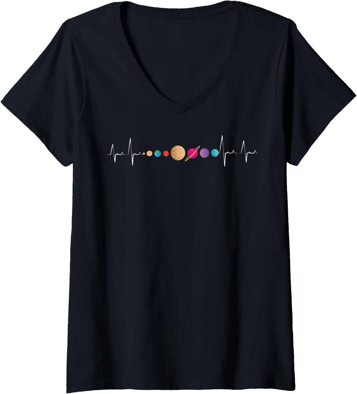 Womens Solar System, Planets & Orbit, Educational Astrology V-Neck T-Shirt - Black