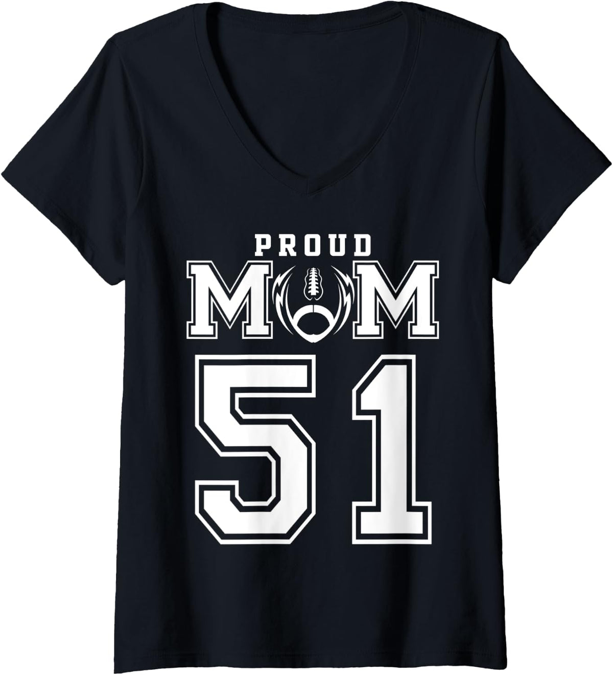 Womens Custom Proud Football Mom Number 51 Personalized For Women V-Neck T-Shirt - Black
