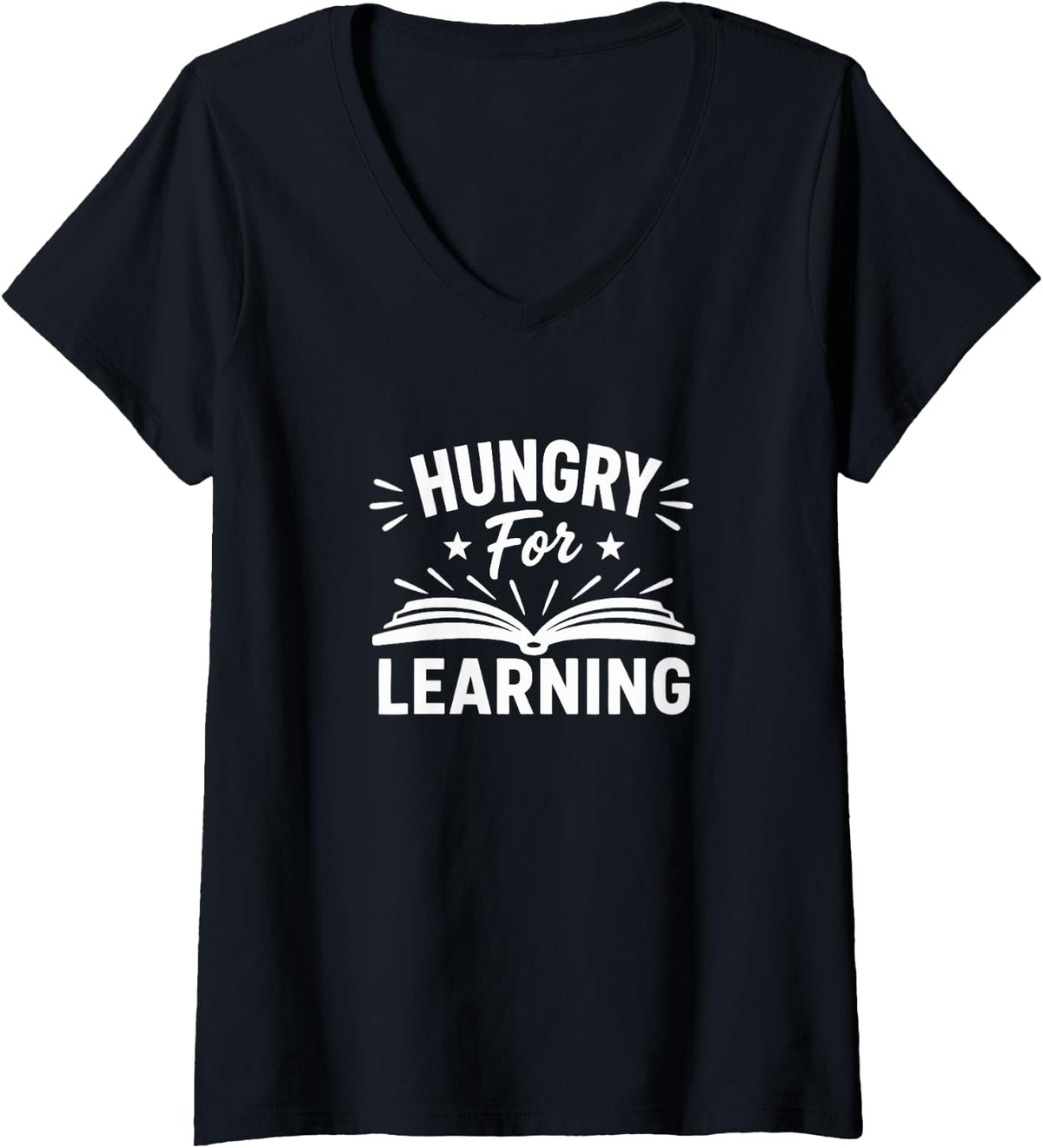 Women's Hungry for Learning - V-Neck T-Shirt - Black
