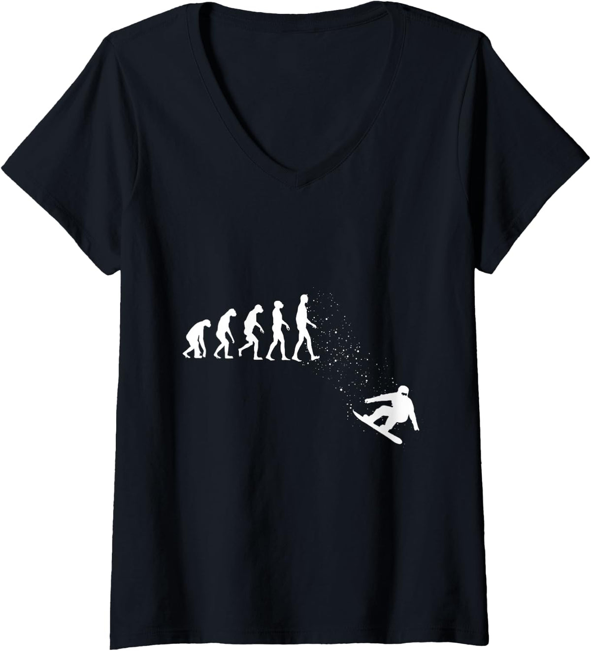 Women's Funny Evolution of Snowboarding Downhill Snowboarder Snow V-Neck T-Shirt - Black