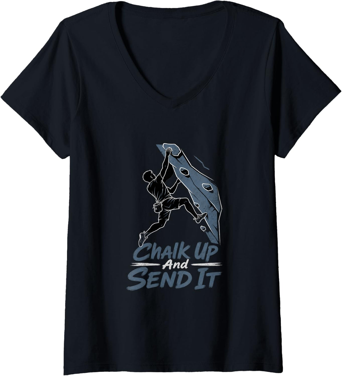 Women's Chalk Up and Send It Rock Climbing V-Neck T-Shirt - Black