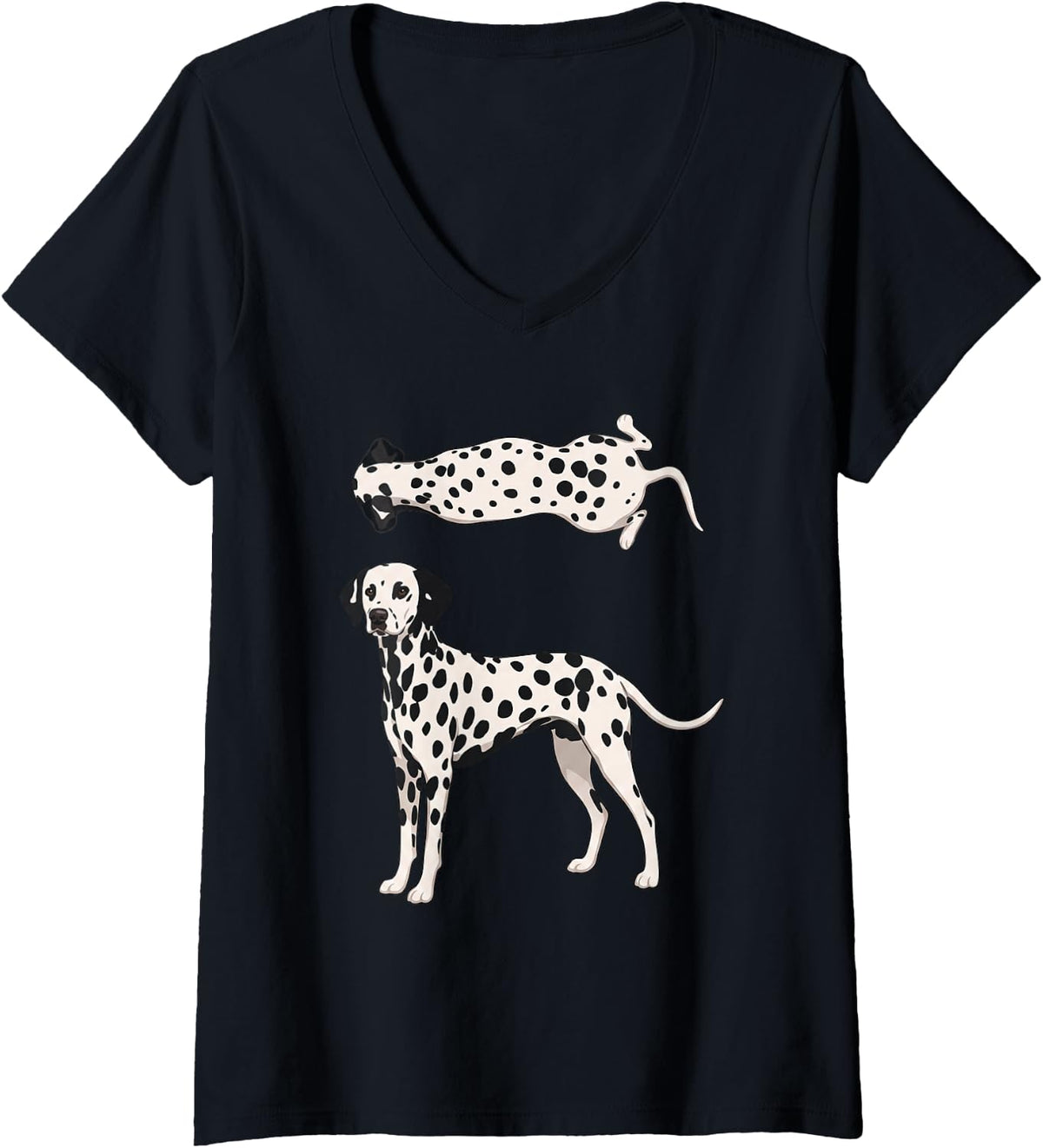 Women's Dalmatian Dog Graphic Tee V-Neck T-Shirt - Black