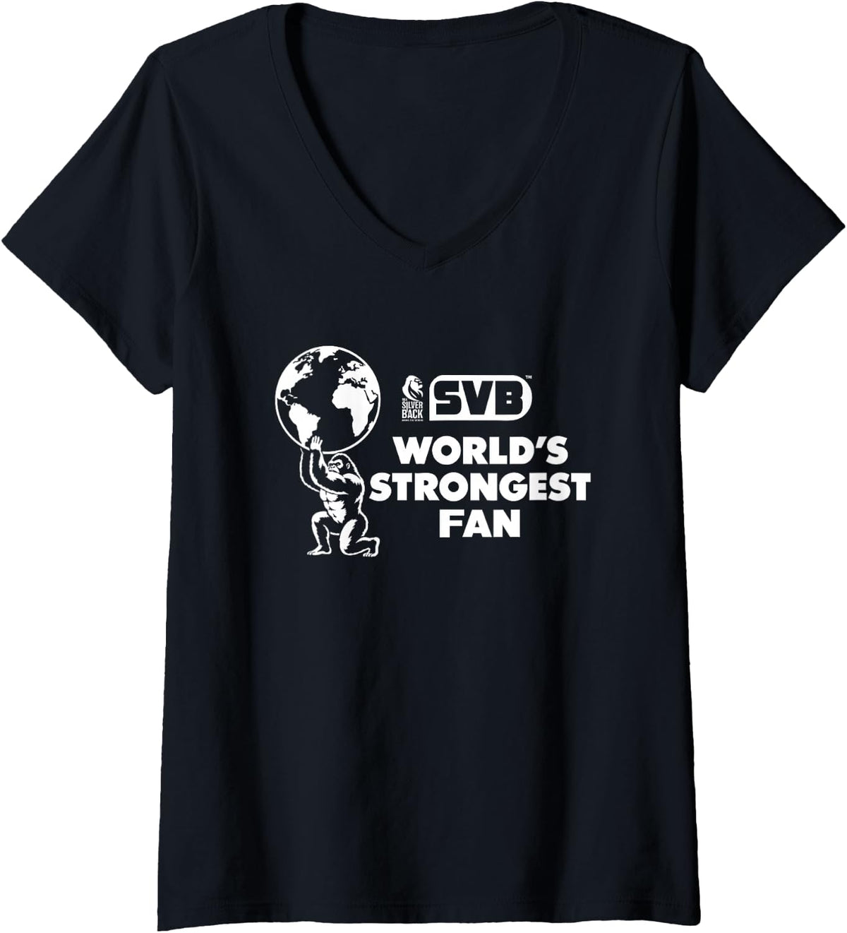Women's 96.4% Silverback Gym Apparel, Worlds Strongest Fan V-Neck T-Shirt - Black