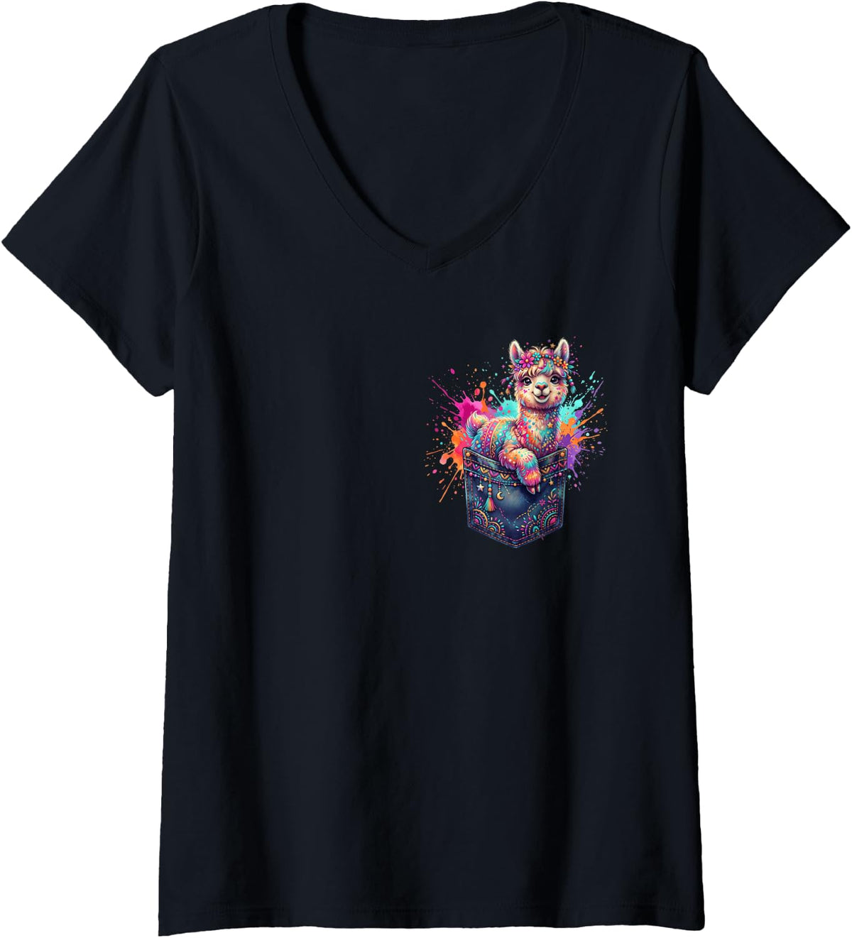 Women's Alpaca Pocket V-Neck T-Shirt - Black